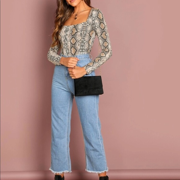 Top shirt snake print sexy square neck fit Long sleeve - Picture 4 of 6